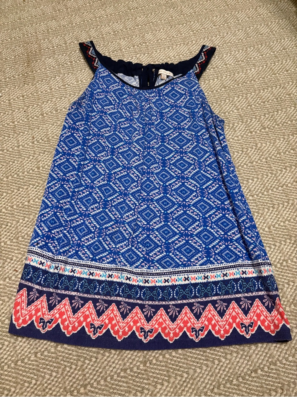 Women’s Blue Patterned Tank Top with Pink Border